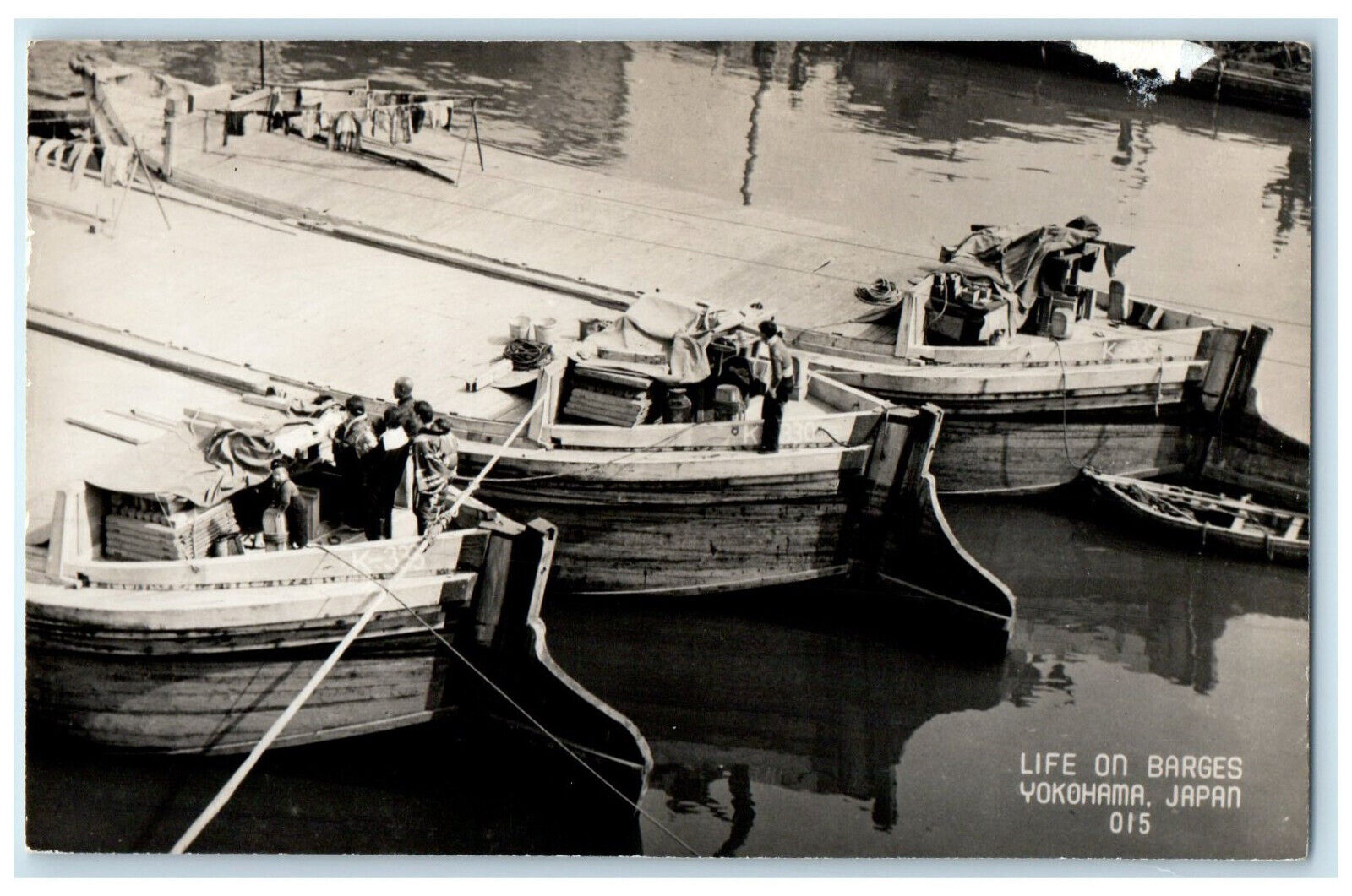 Yokohama Japan RPPC Photo Postcard Life on Barges Boat c1950\'s Vintage