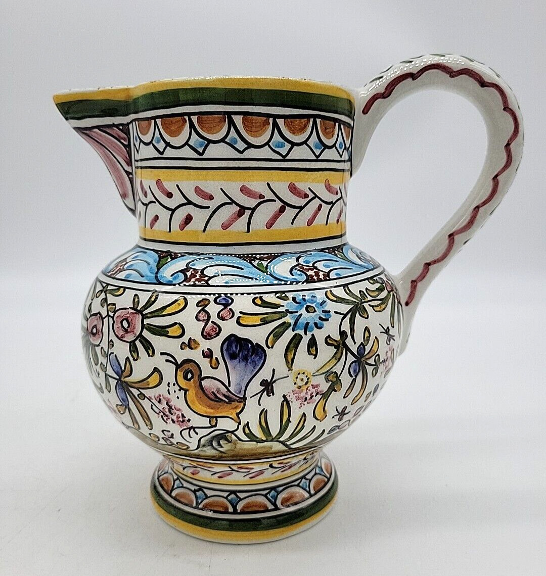 Vintage 1997 Pitcher Talavera Pottery Portugal Hand Painted Signed 6.5\
