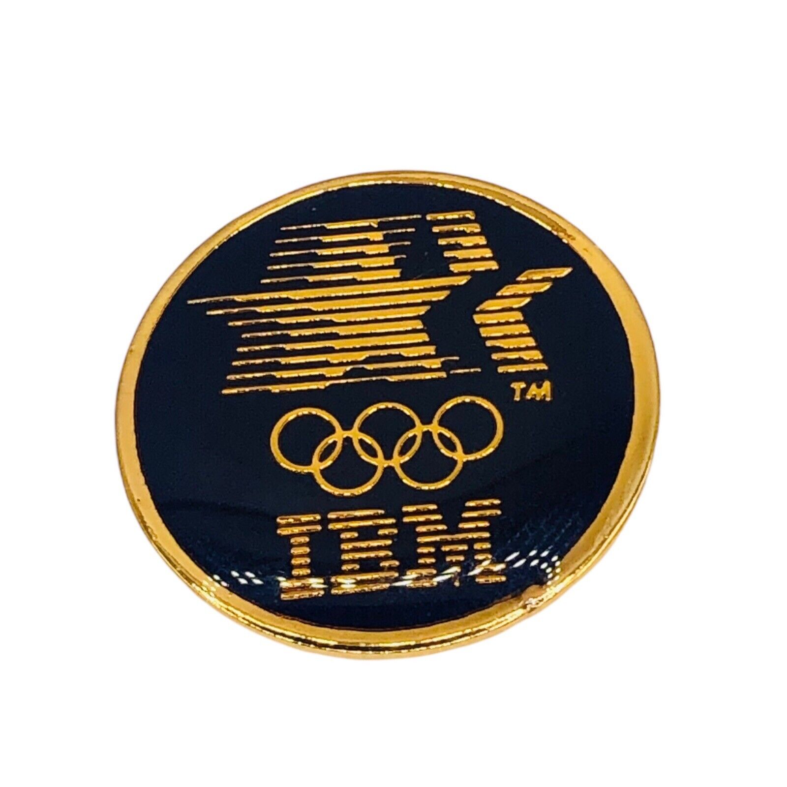 VTG 1980s IBM LA Olympic Commemorative Hat Lapel Pin BlackGold Tone Collector