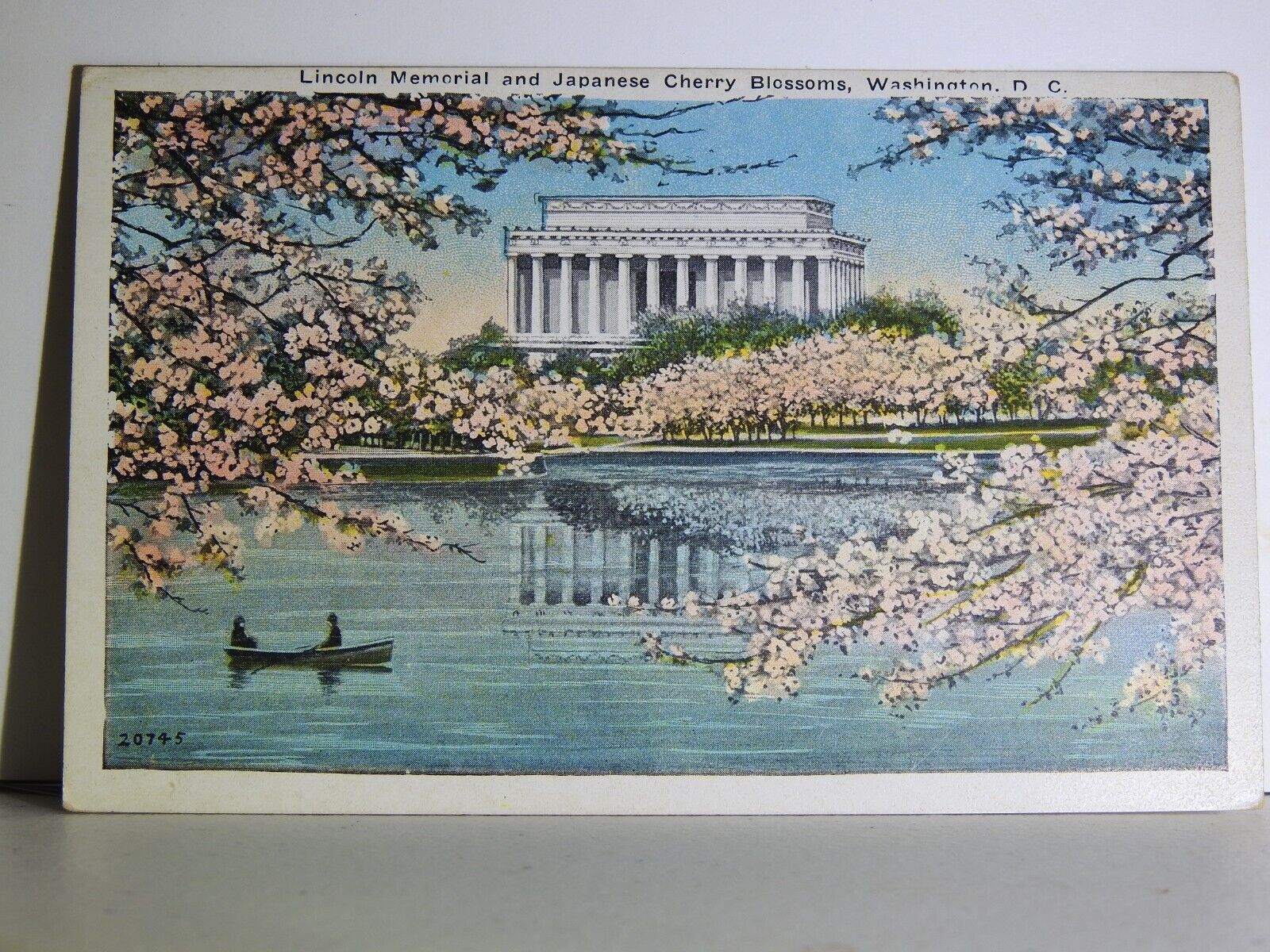 Lincoln Memorial Cherry Blossoms Boat Washington DC Vintage Postcard B614