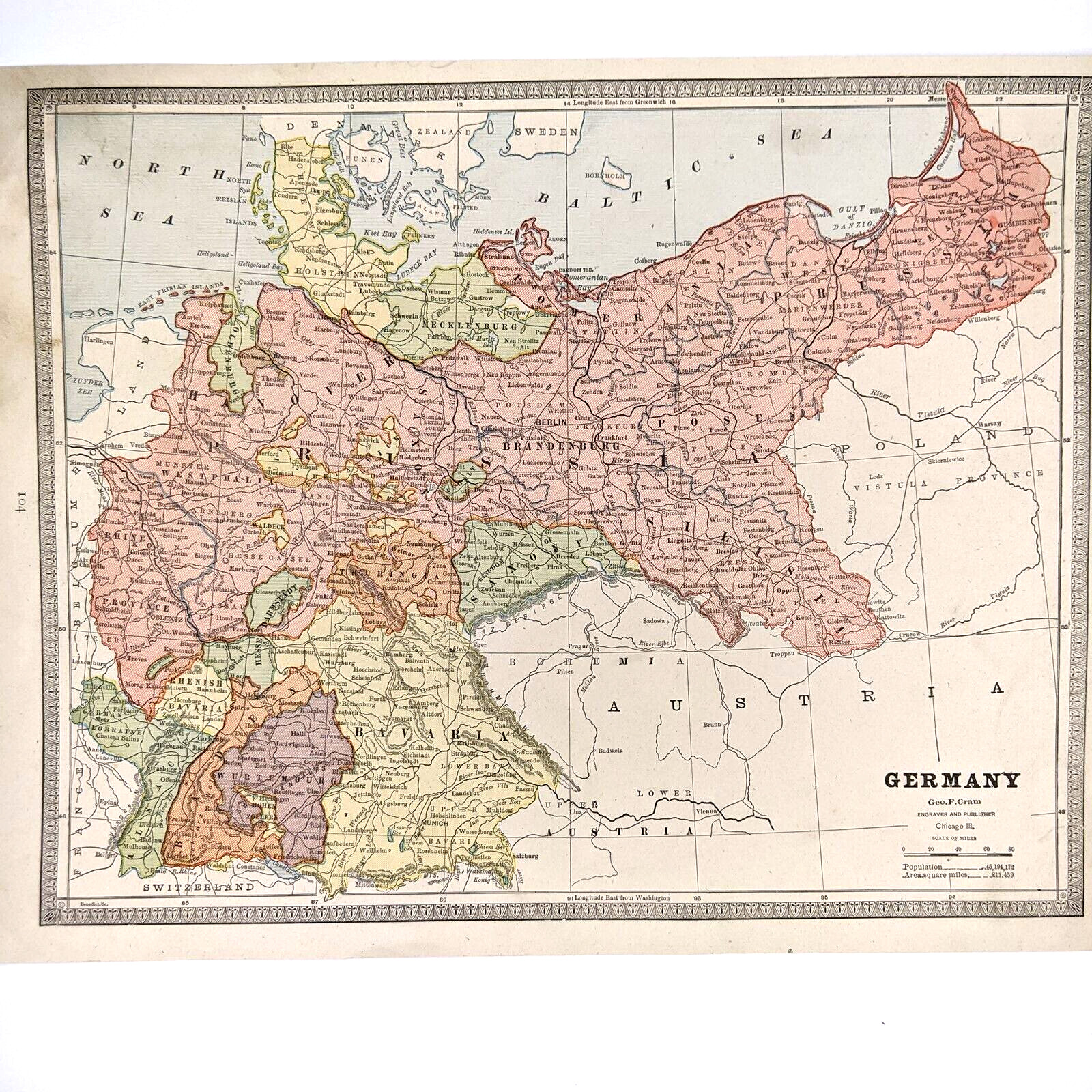 c1880s Imperial Germany, Roman Empire Switzerland Map Geo Cram Engraved Color 8M