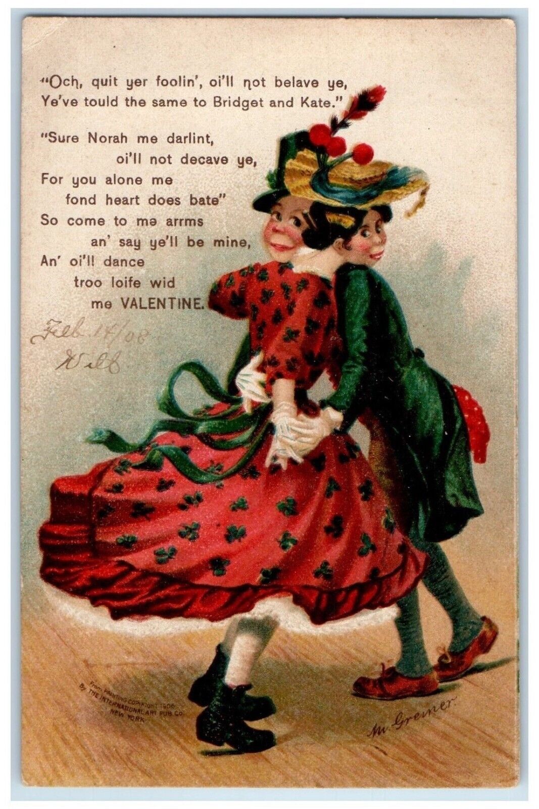 c1905 Valentine Poem Sweet Couple Hugging Scottish Unposted Antique Postcard
