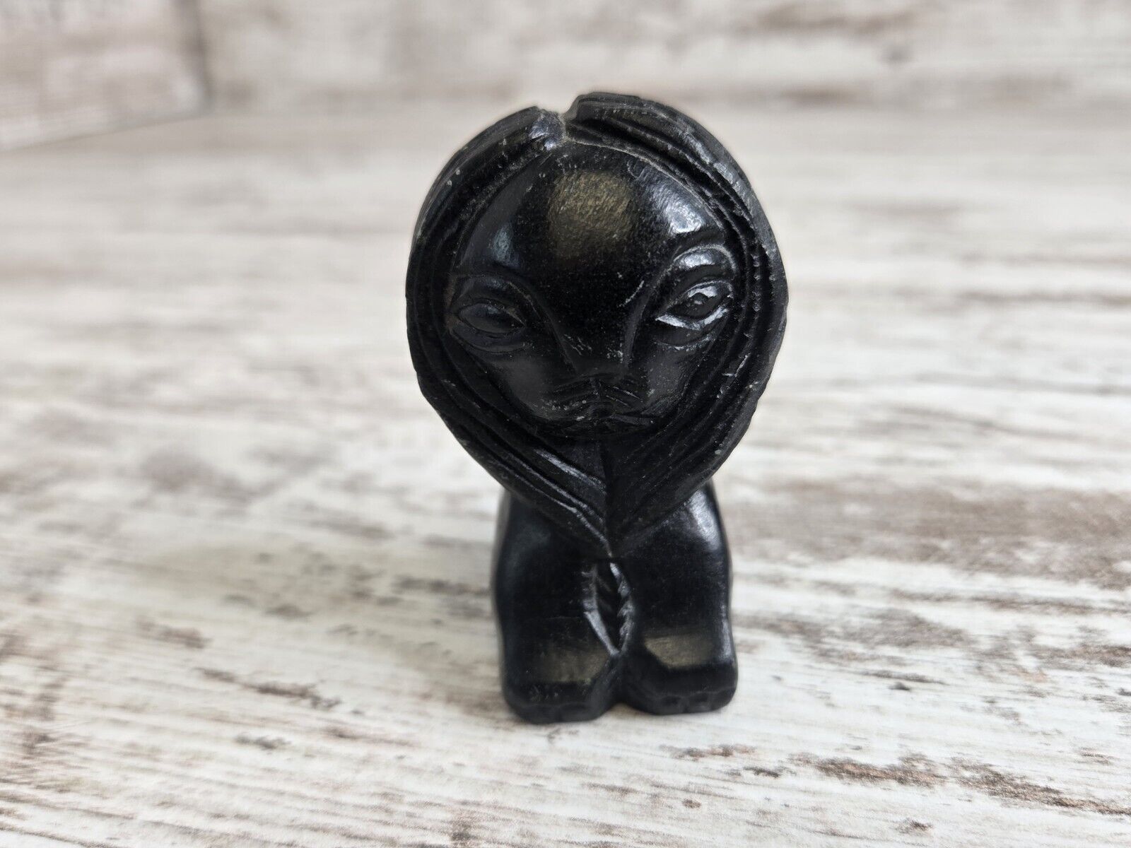 Vintage Carved Black Stone Lion Figurine 2.5\