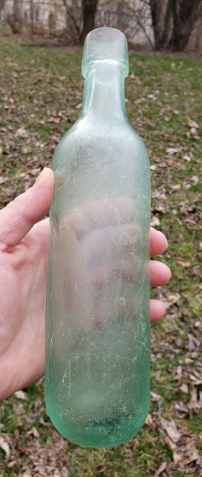 Antique 1800’s Ships Bottle Round Bottom Vintage Green