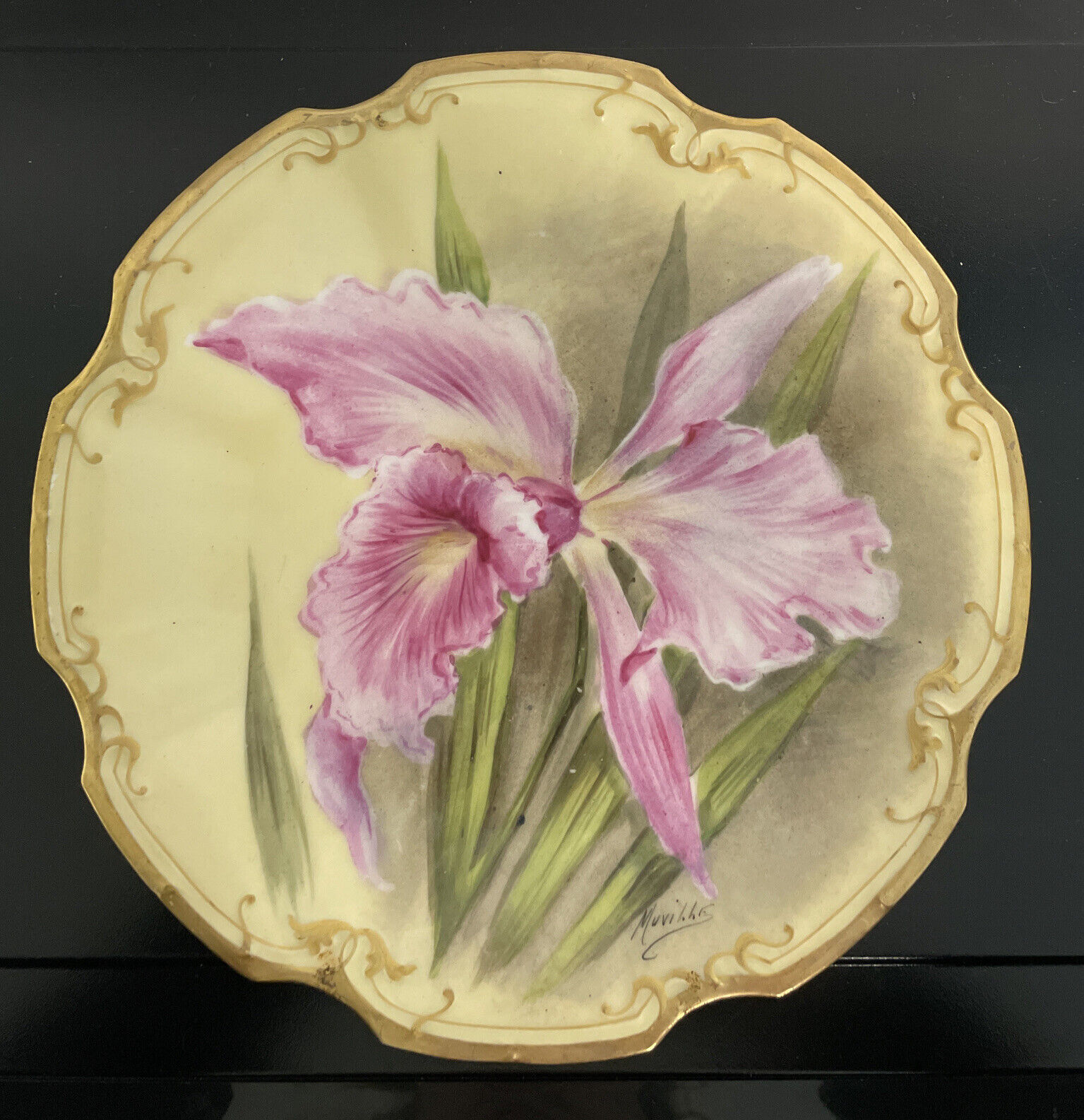 Antique LRL Limoges France Hand Painted Signed Orchid Flower Plate 8.5”