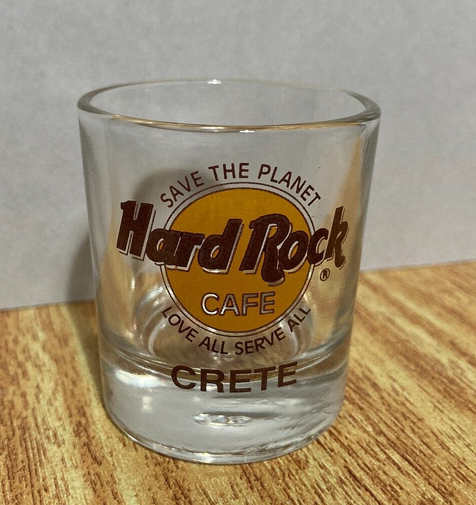 Vintage 90s Hard Rock Cafe Crete Shot Glass 2.5 inch Round Souvenir Greece