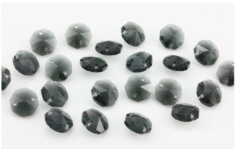 100Pcs 14mm Transparent Black Crystal Octagonal Beads Decoration Lighting Parts 