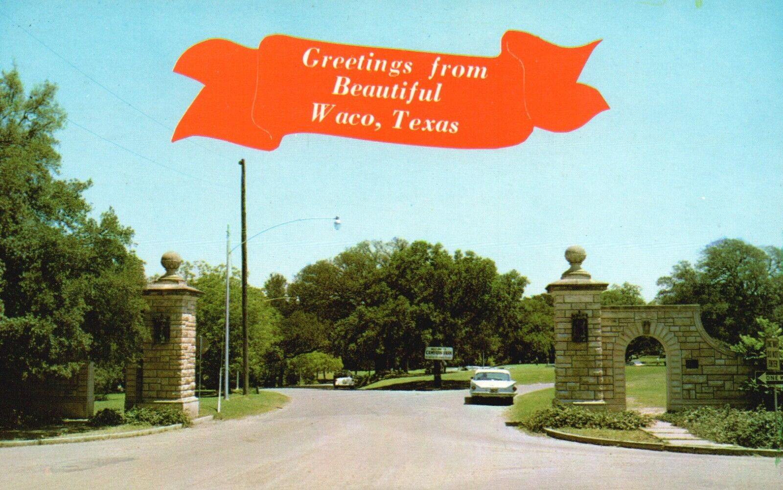 Postcard TX Waco Texas Greetings Park Entrance Chrome Vintage PC K572