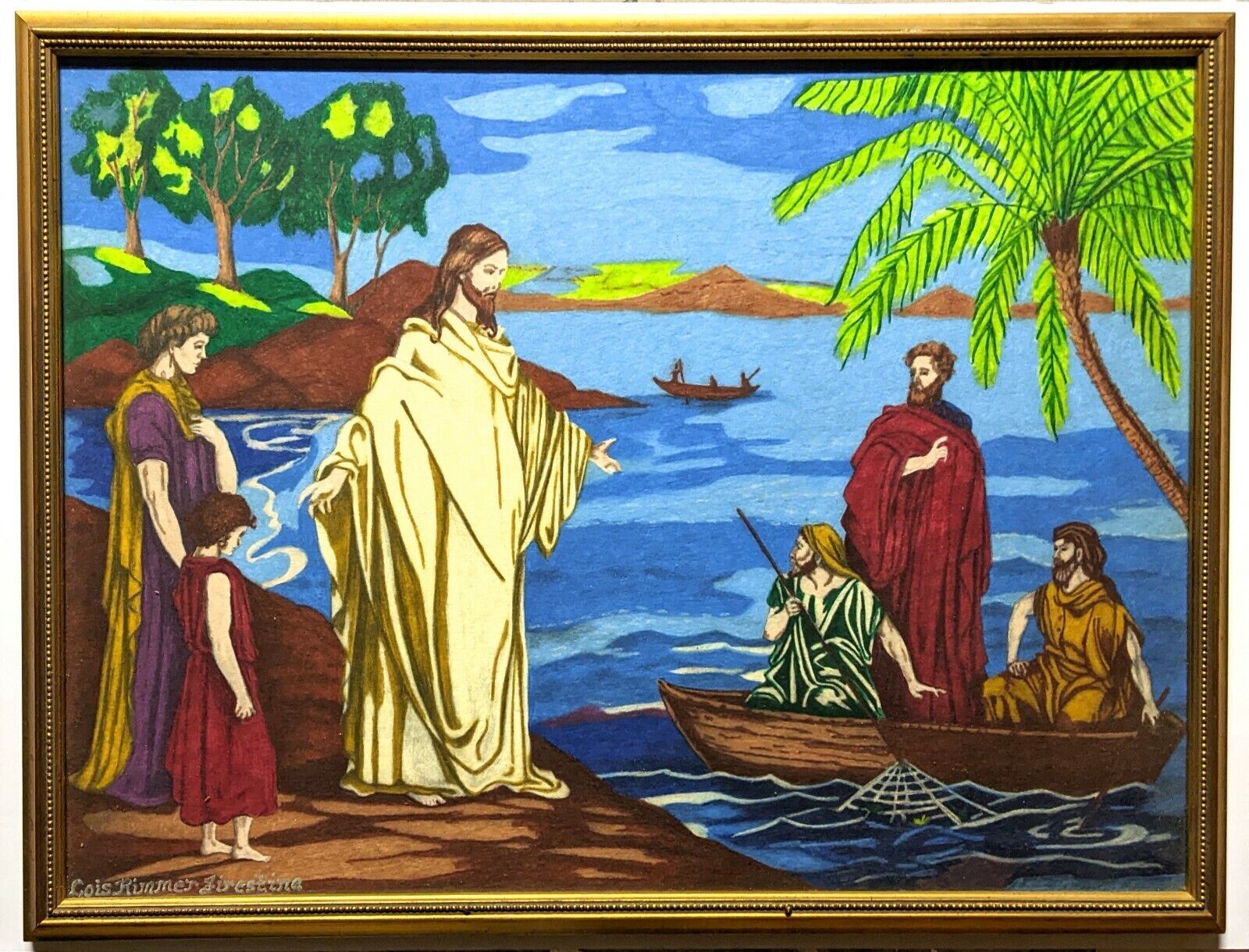 Original Painting Gallery Framed Jesus Preaching Fisherman Sea Fine Art