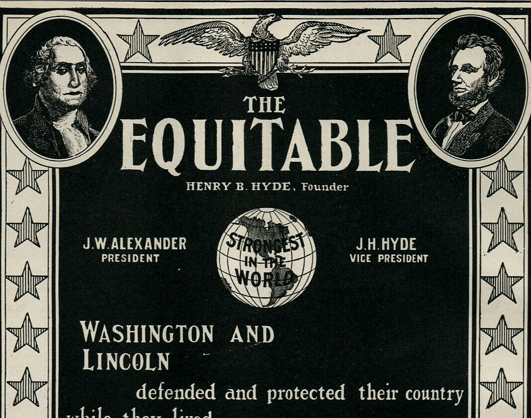 1903 Equitable Life Insurance Washington Lincoln Stars Eagle Crest Print Ad 7753