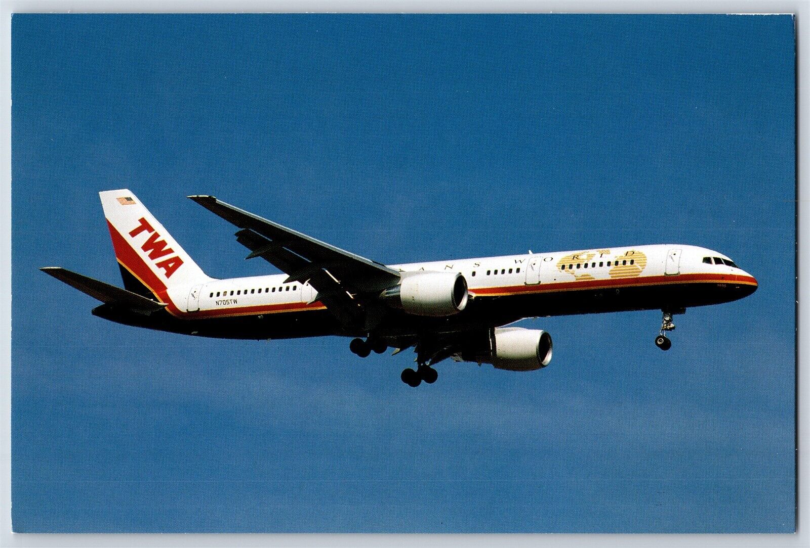 Airplane Postcard TWA Trans World Airlines Boeing 757-2Q8 N705TW Landing BU19