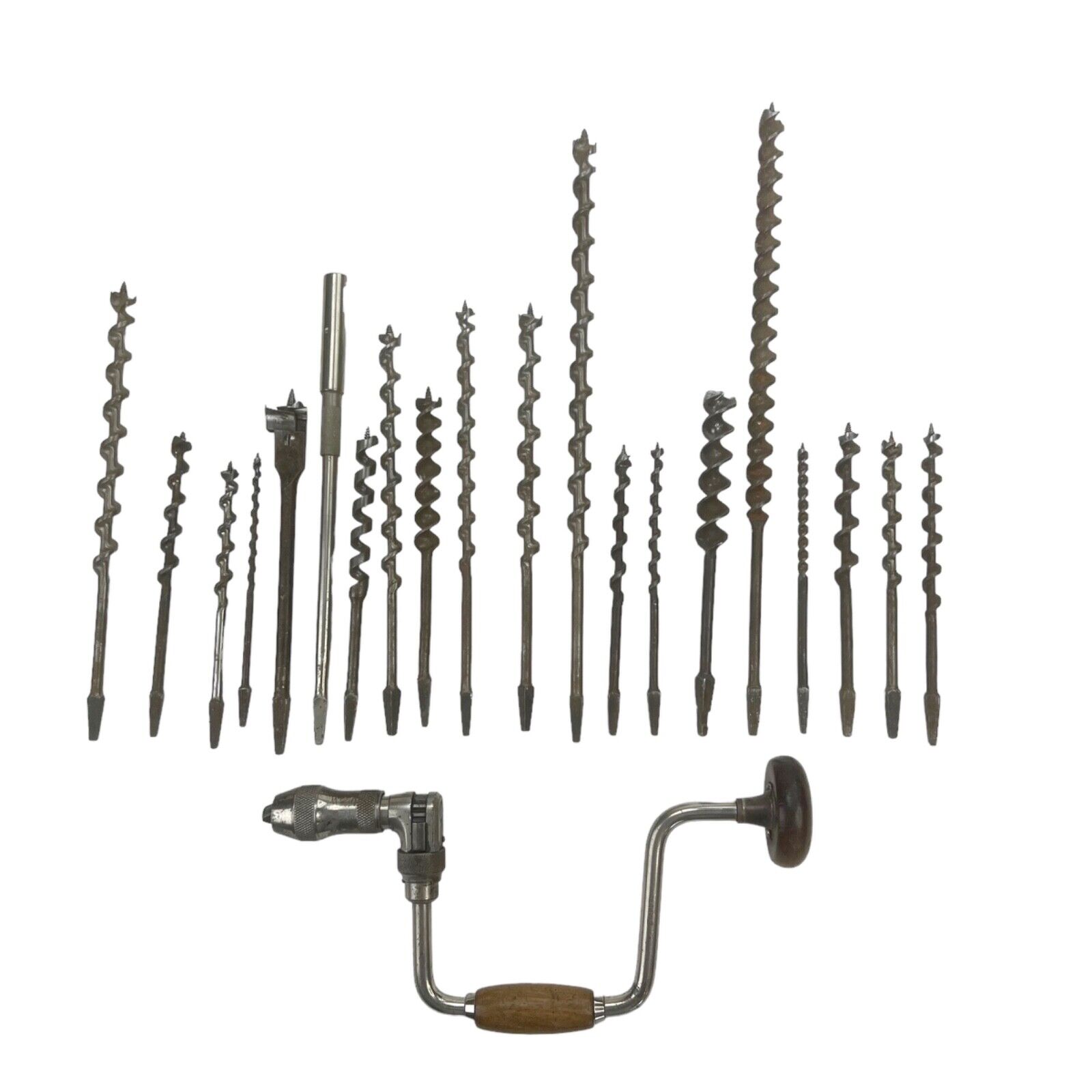 Vintage Stanley 10” Sweep No 945A Bit Brace Hand Drill & Assorted Bit Set Lot
