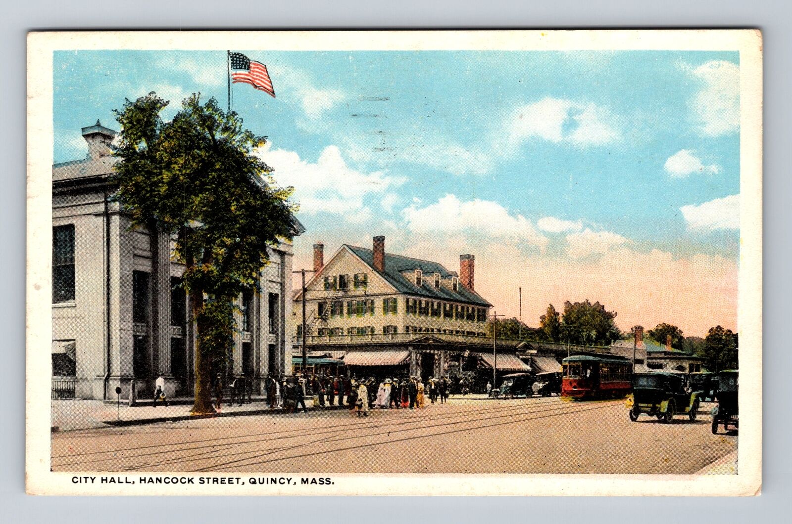 Quincy MA-Massachusetts, City Hall, Hancock Street Vintage c1921 Postcard