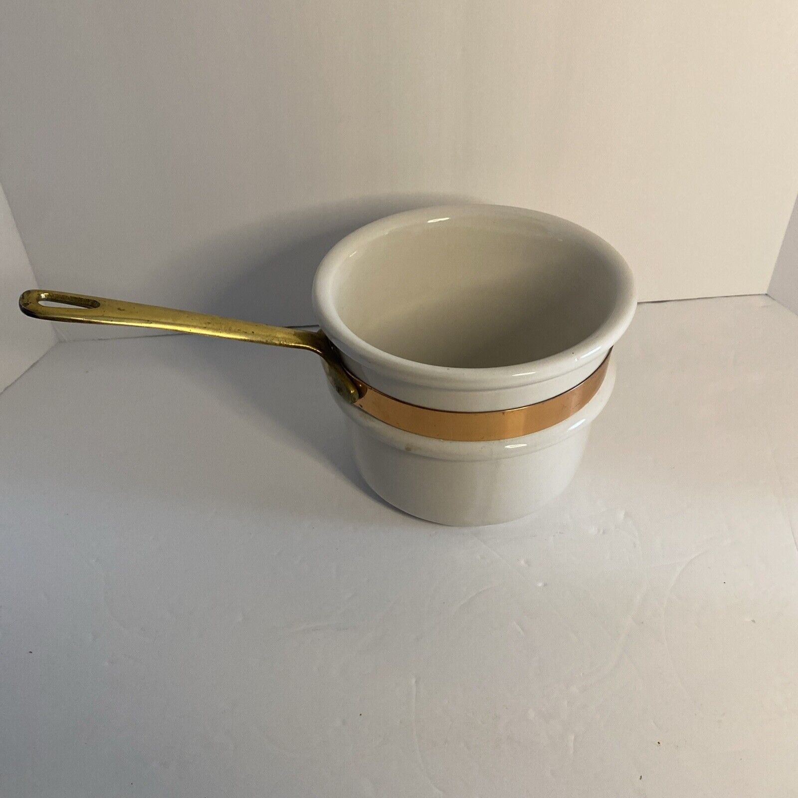 Vintage Copper & Porcelain / Ceramic Pot With Brass Handle 12.5\