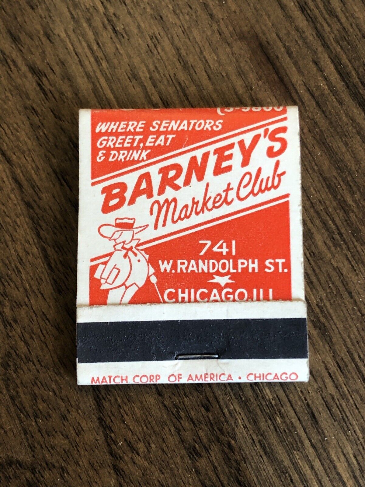 Barney’s Market Club Matchbook, Yes Sir Senators 741 Randolph Chicago Unstruck