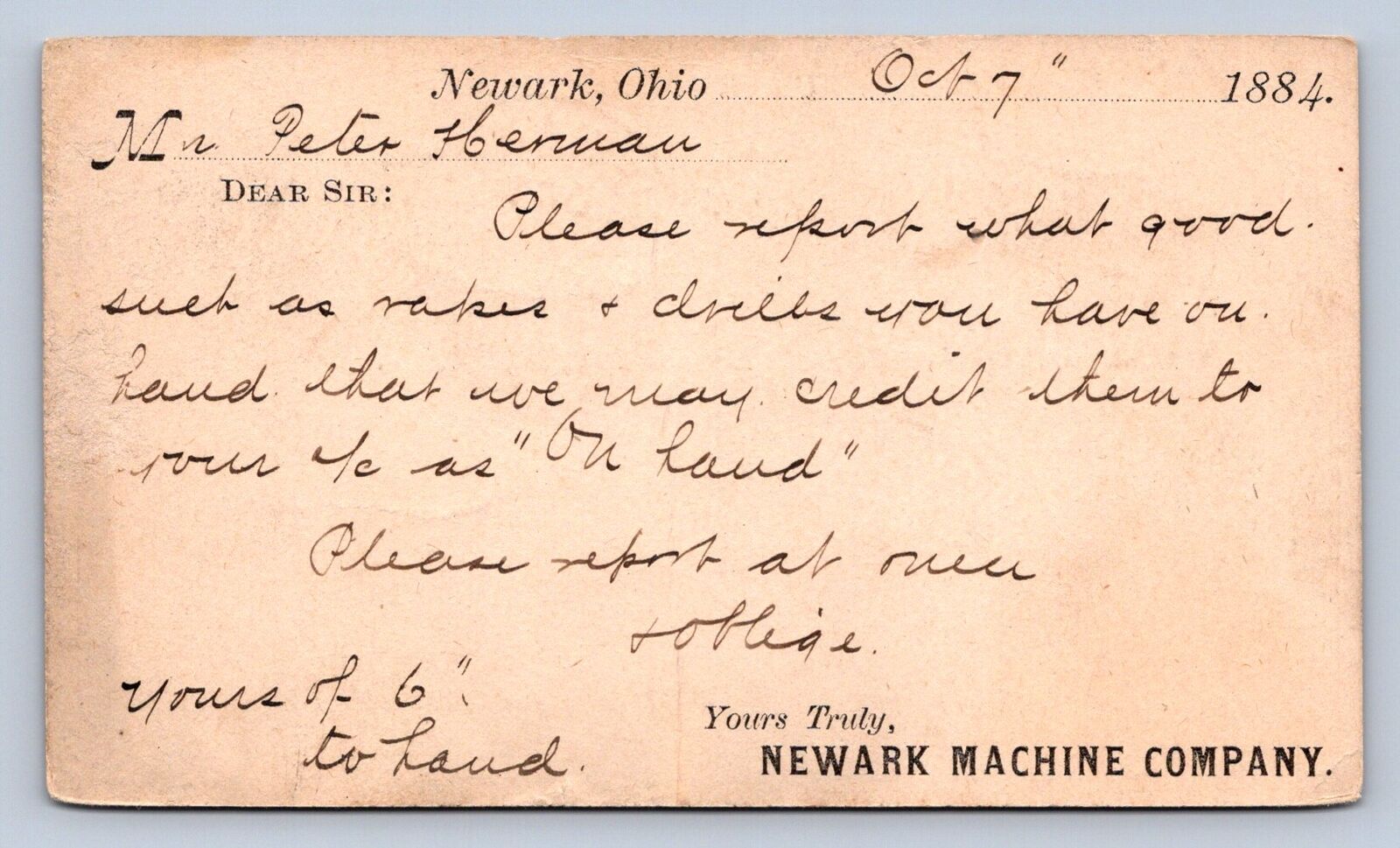 J99/ Newark Ohio Postcard Postal Card c1880s Newark Machine Company 57