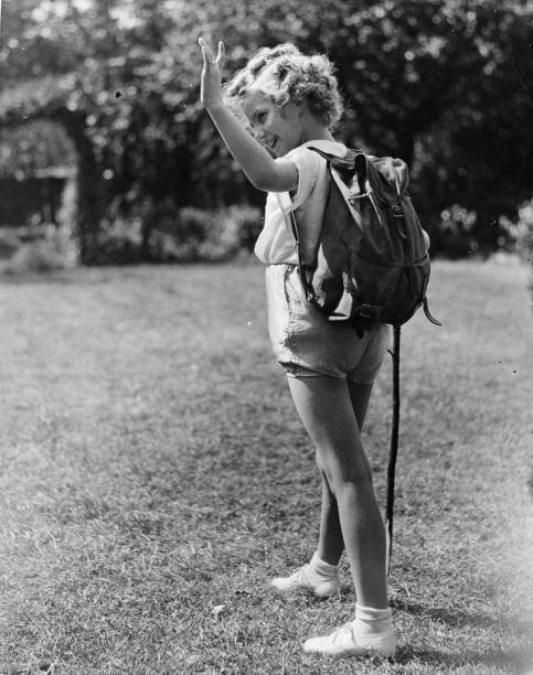 Young hiker with her rucksack 1930s Historic Old Photo