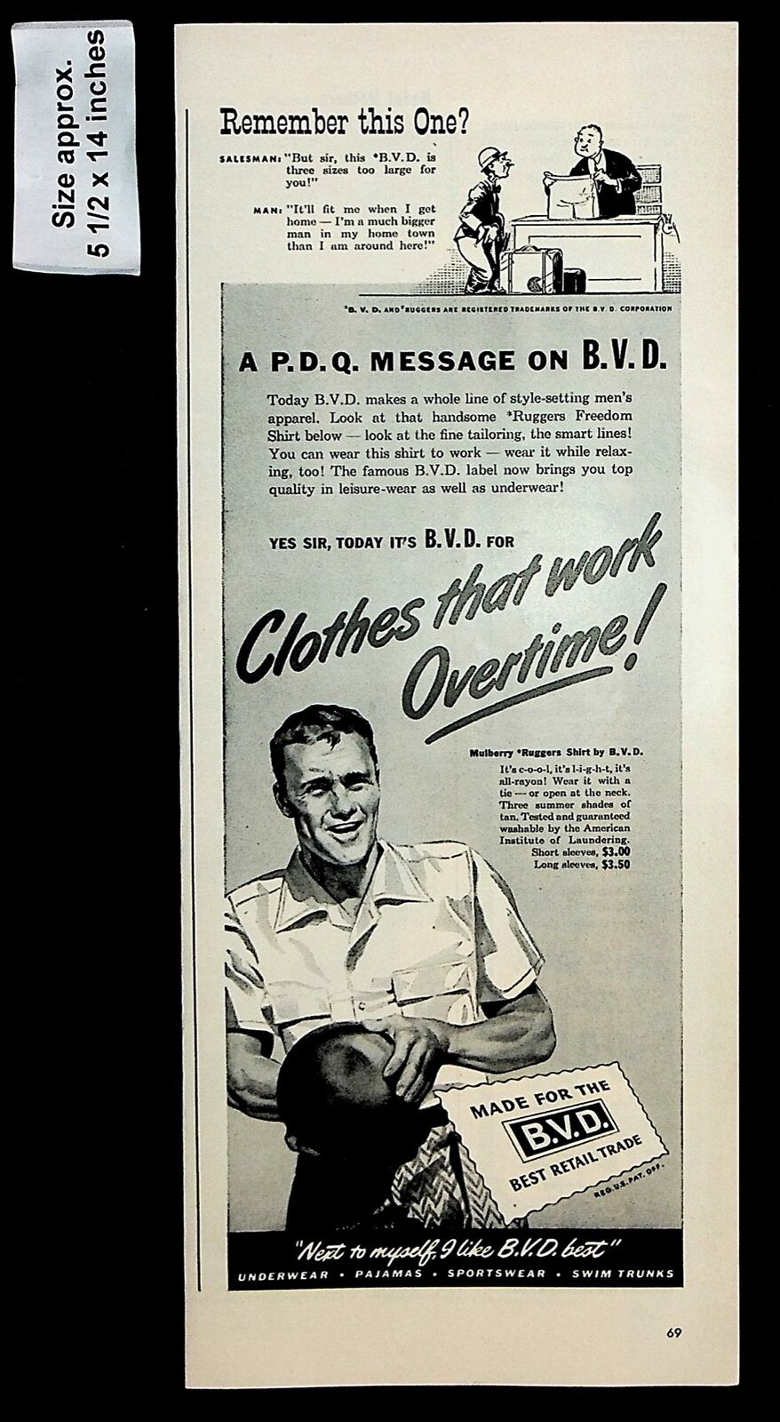 1944 B.V.D. Clothing Mens Wear Apparel Shirts Vintage Print Ad 39083