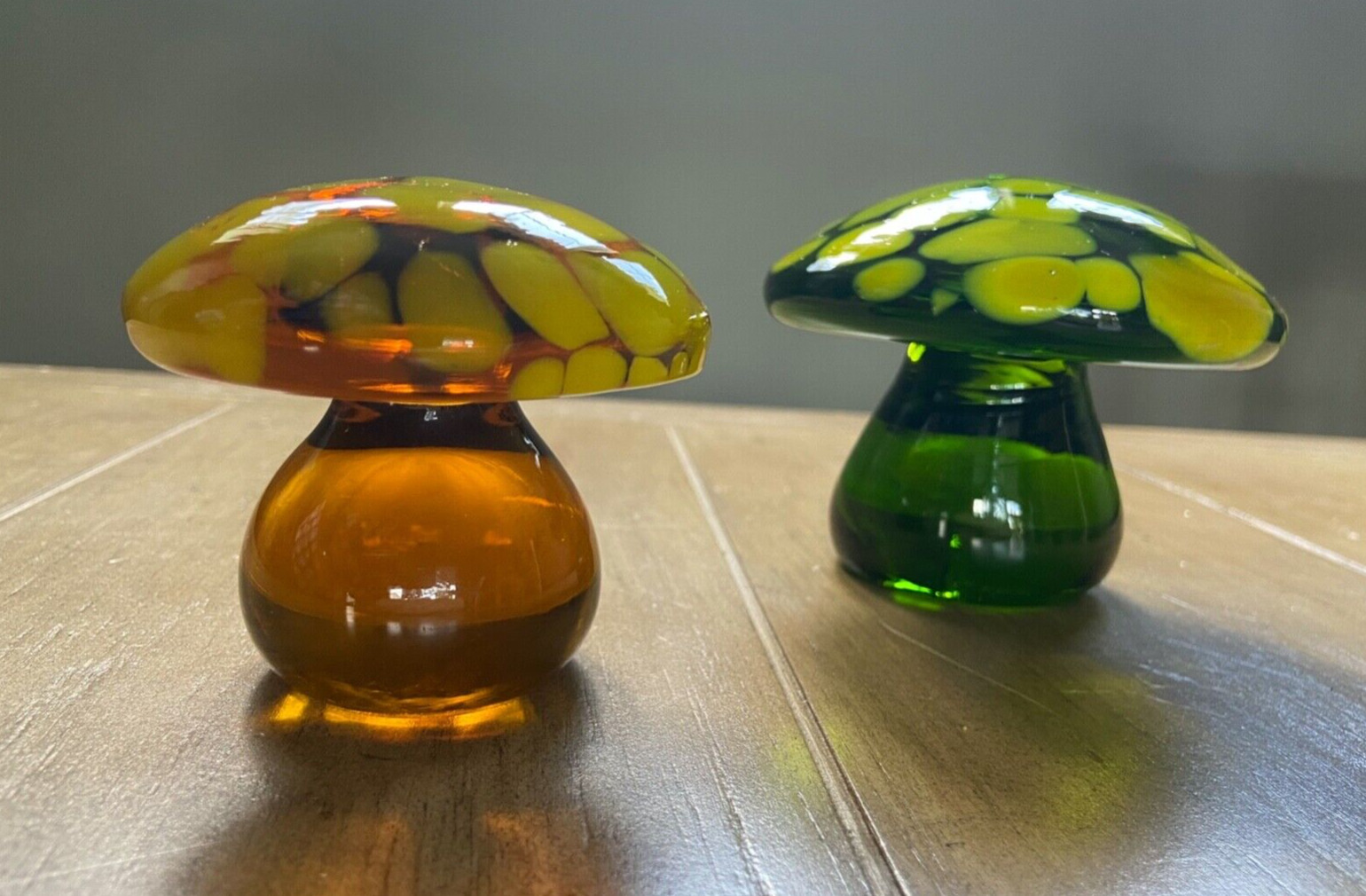 Set of Two Vintage Spotted Mushroom Paperweights 3.5\