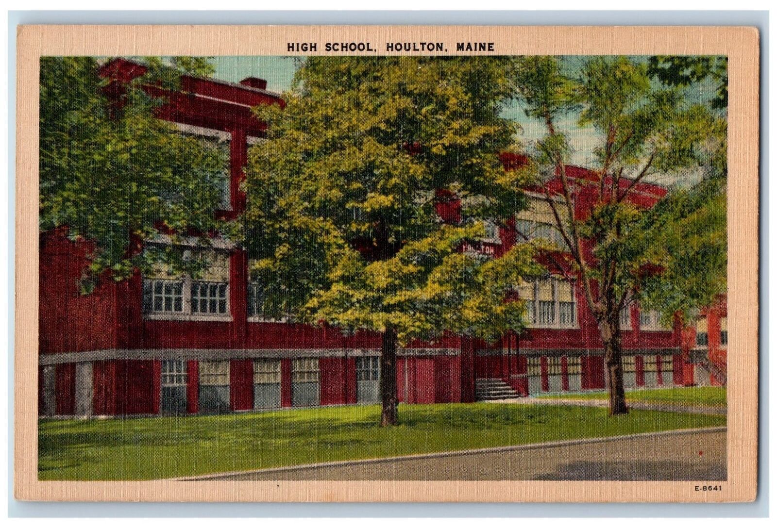 c1940 High School Campus Building Grove Roadside Houlton Maine Vintage Postcard