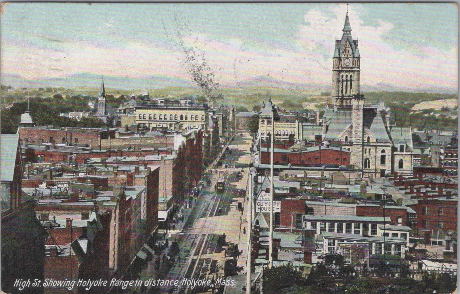 High Street with Holyoke Range in the Distance Holyoke Massachusetts Postcard