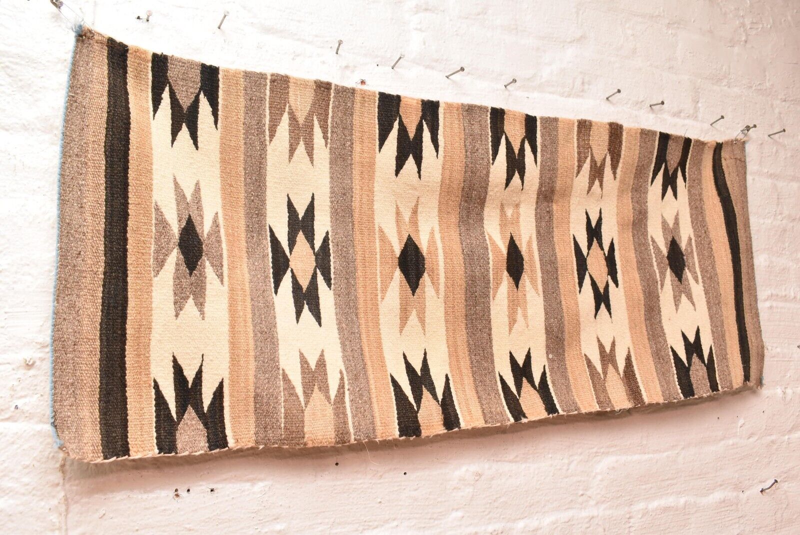 Antique Navajo Rug Textile Native American Indian 39x17 Vintage Weaving Striped