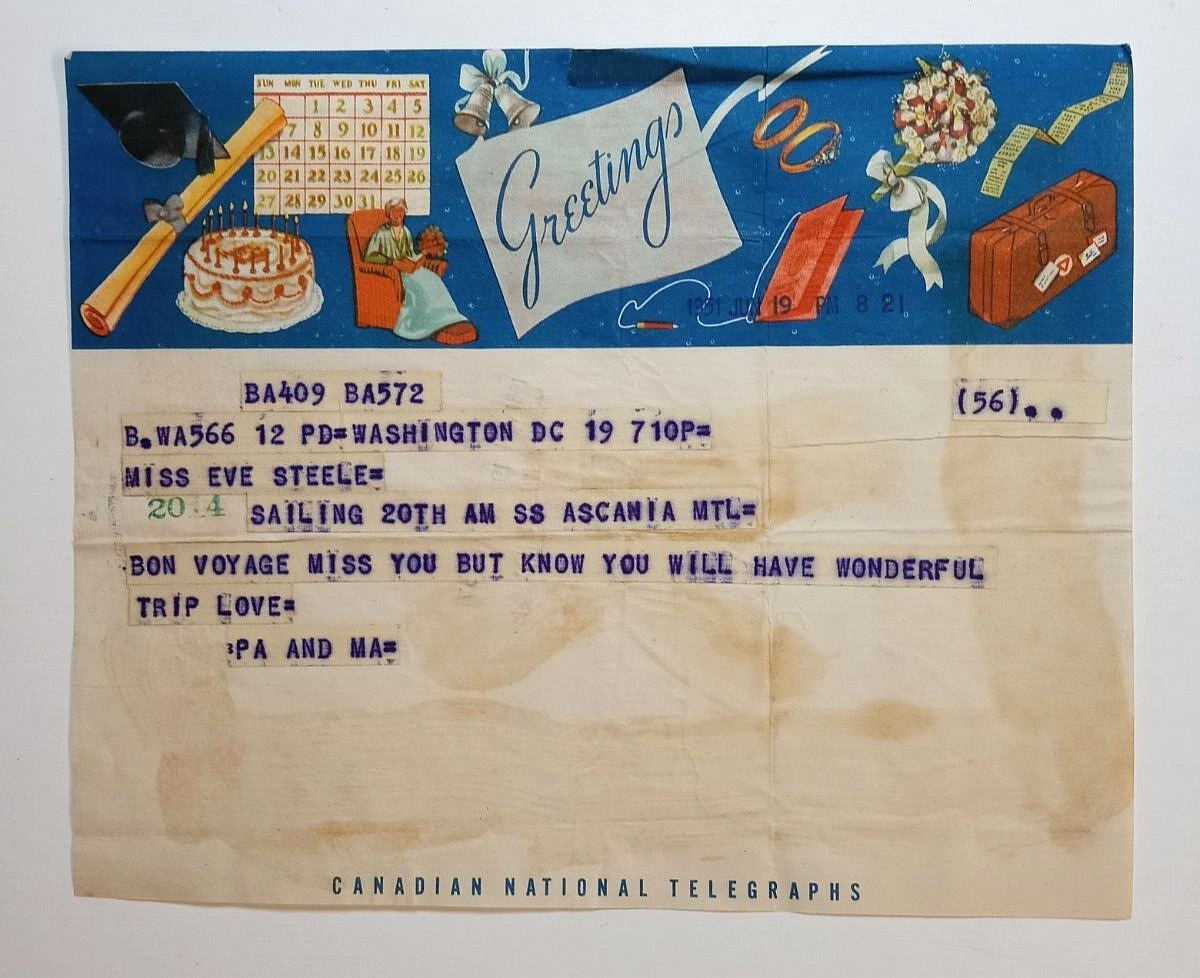 SS Ascania Ship Canadian National Telegraphs Greetings Paper Receipt 1951