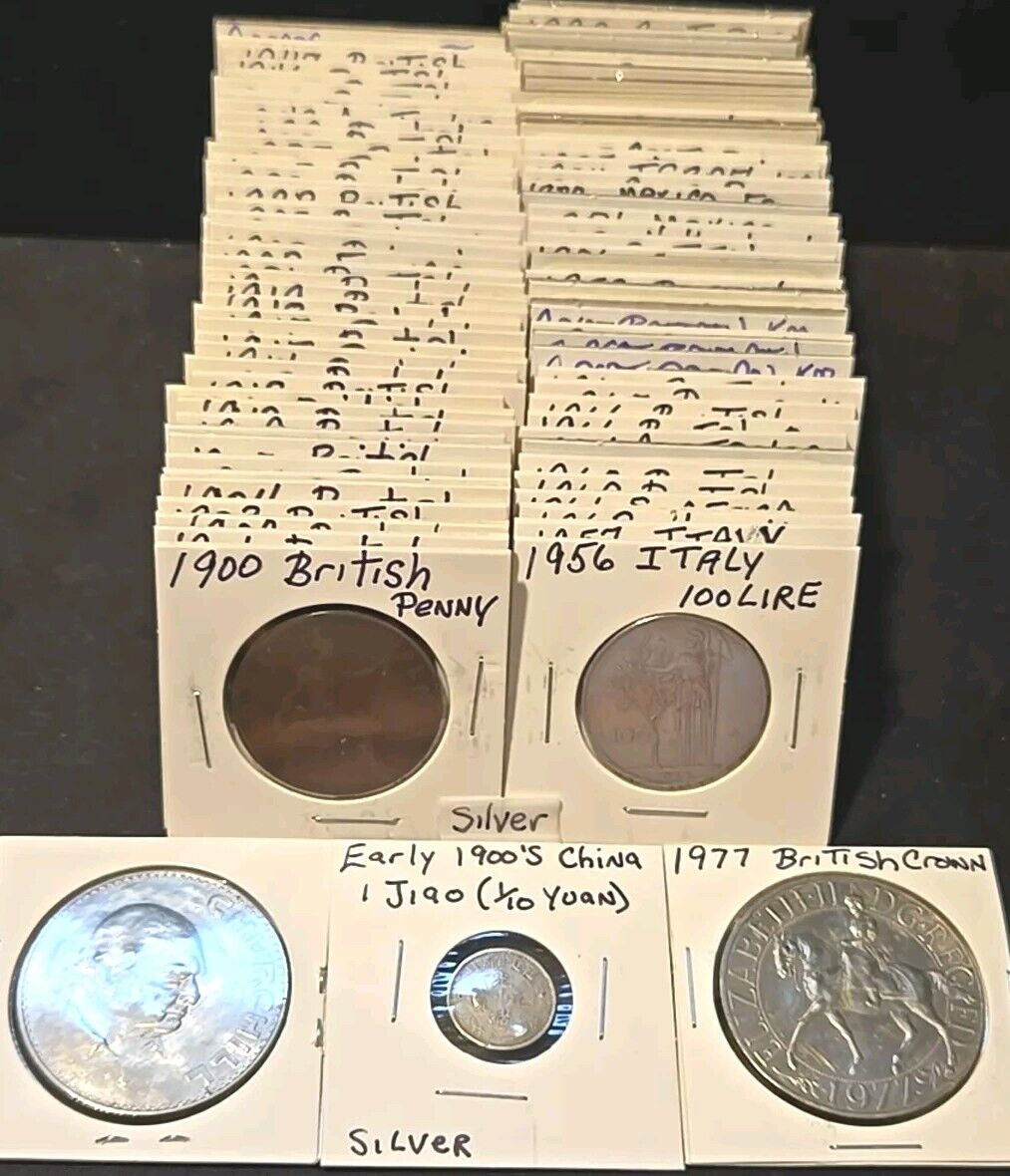 Mixed Lot 88 World Coins 1 Silver 1900-1994 In 2x2 Flips & Box