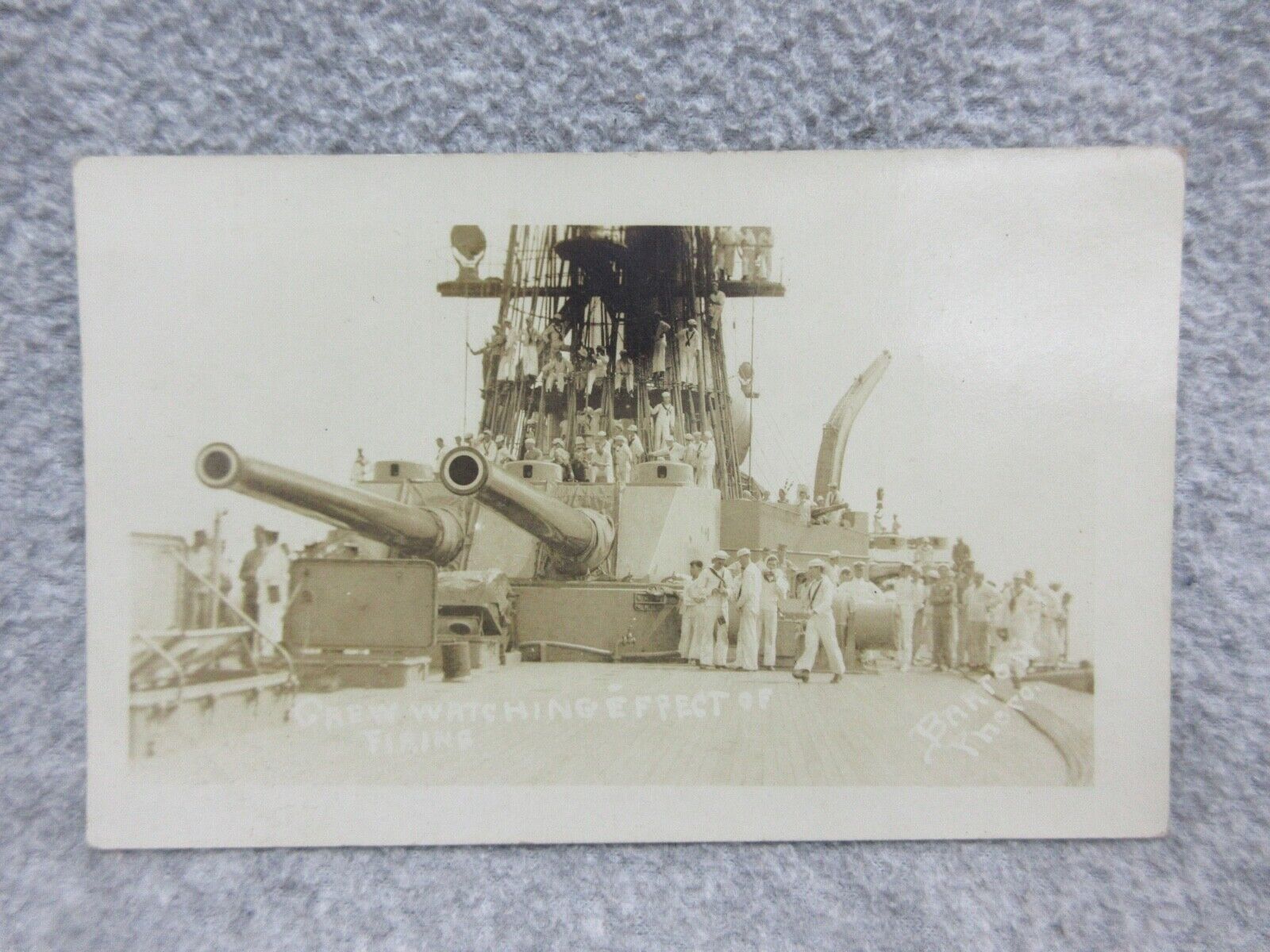 WW1 USS VERMONT Crew Watching Effects Firing Guns RPPC POSTCARD Navy Battleship