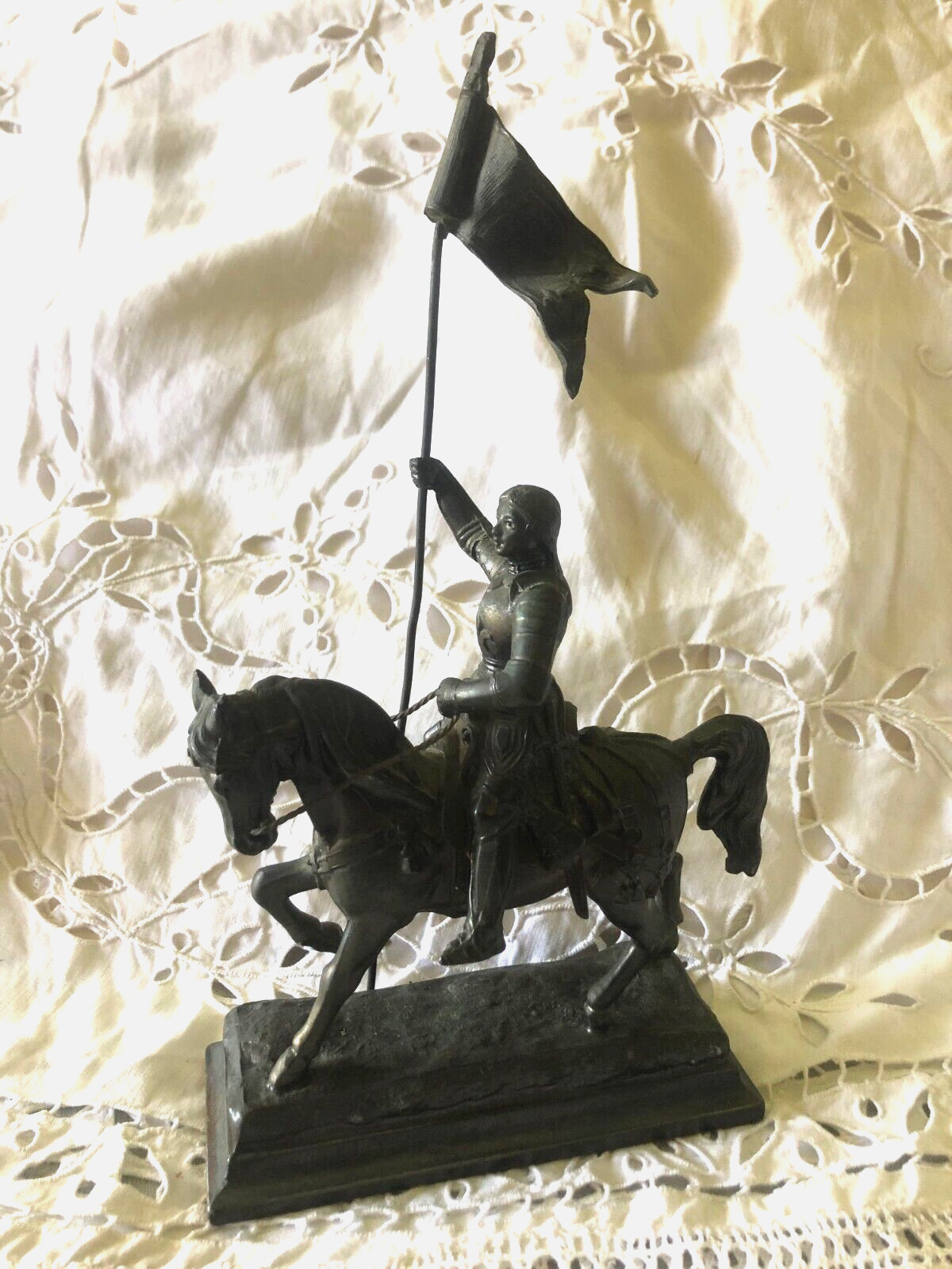 Antique French Bronzed Spelter Mounted Statue Joan of Arc Jeanne d'Arc c1890s