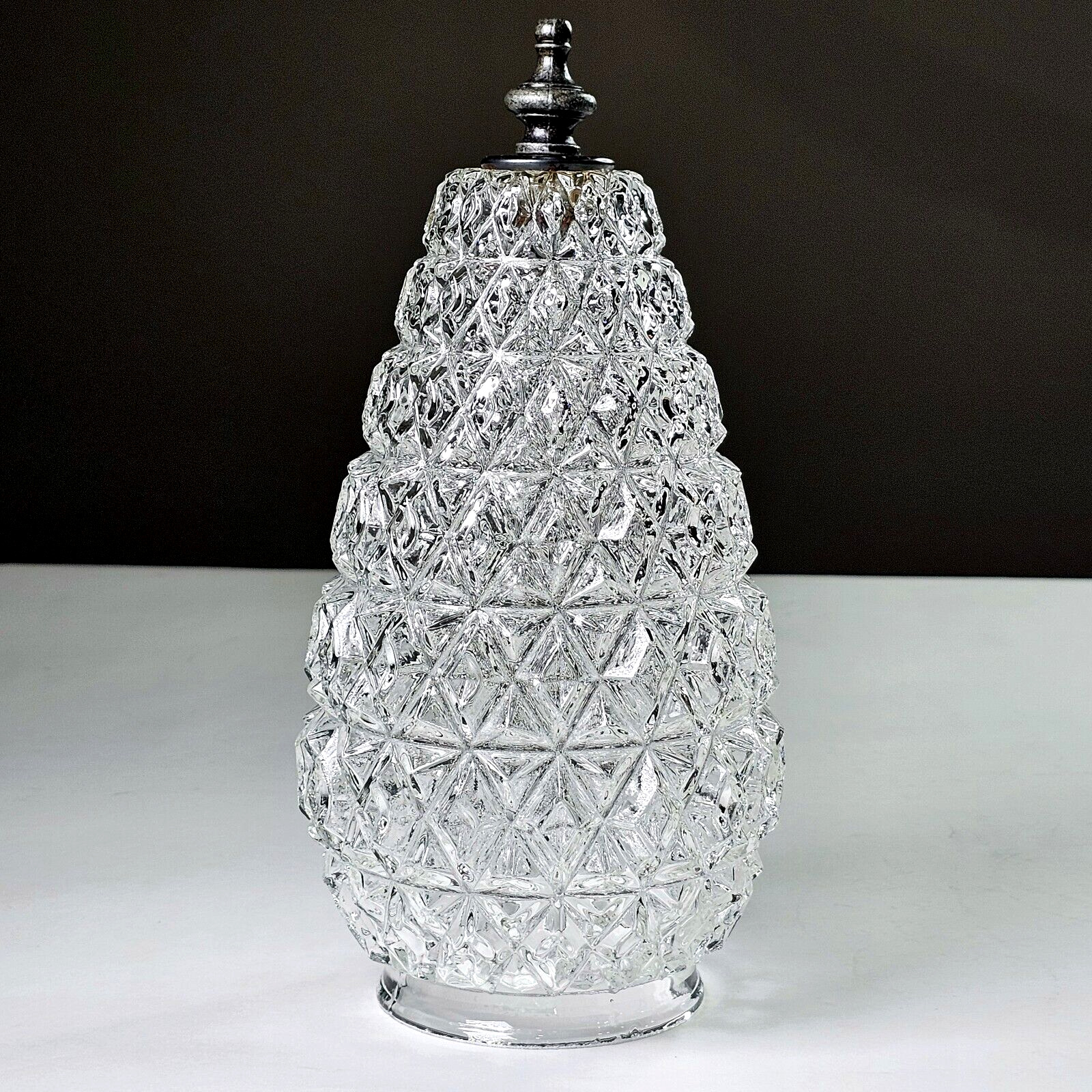 Vintage MCM Pinecone Pineapple Light Shade Globe Clear Glass 9” 4 1/2  3\