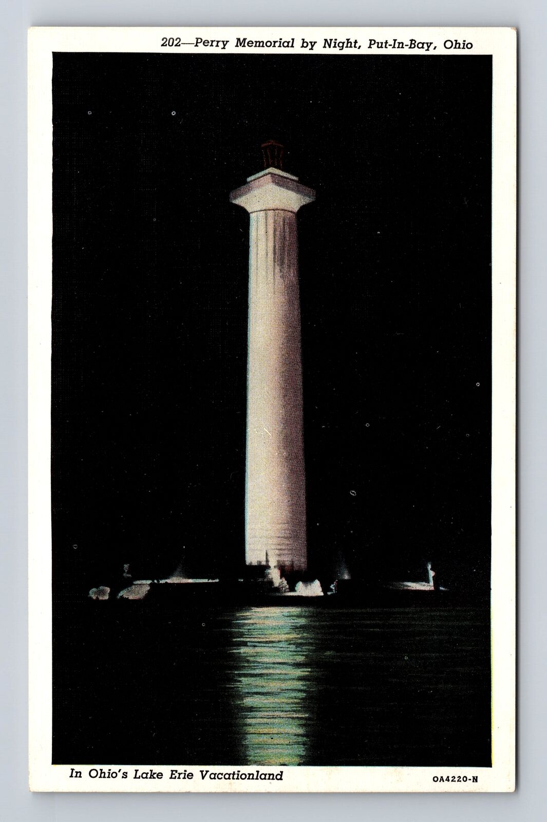 Put-In-Bay OH-Ohio, Perry Memorial By Night, Antique, Vintage Souvenir Postcard