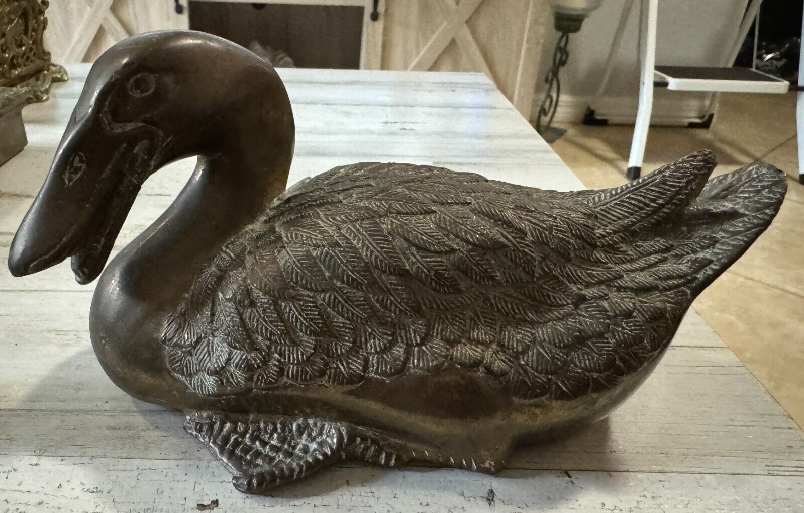 Antique solid cast Bronze sitting Duck Figurine 8