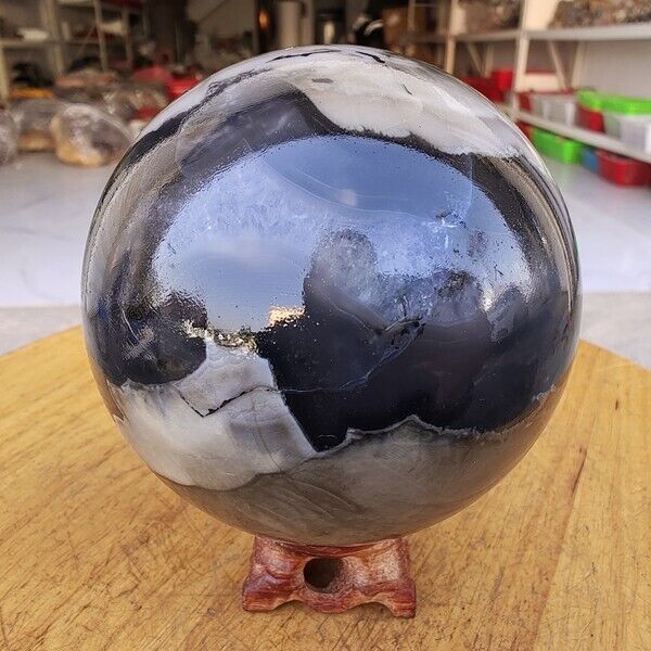 1175g RARE Natural blue Volcanic Rock agate Sphere Quartz Crystal Ball Healing