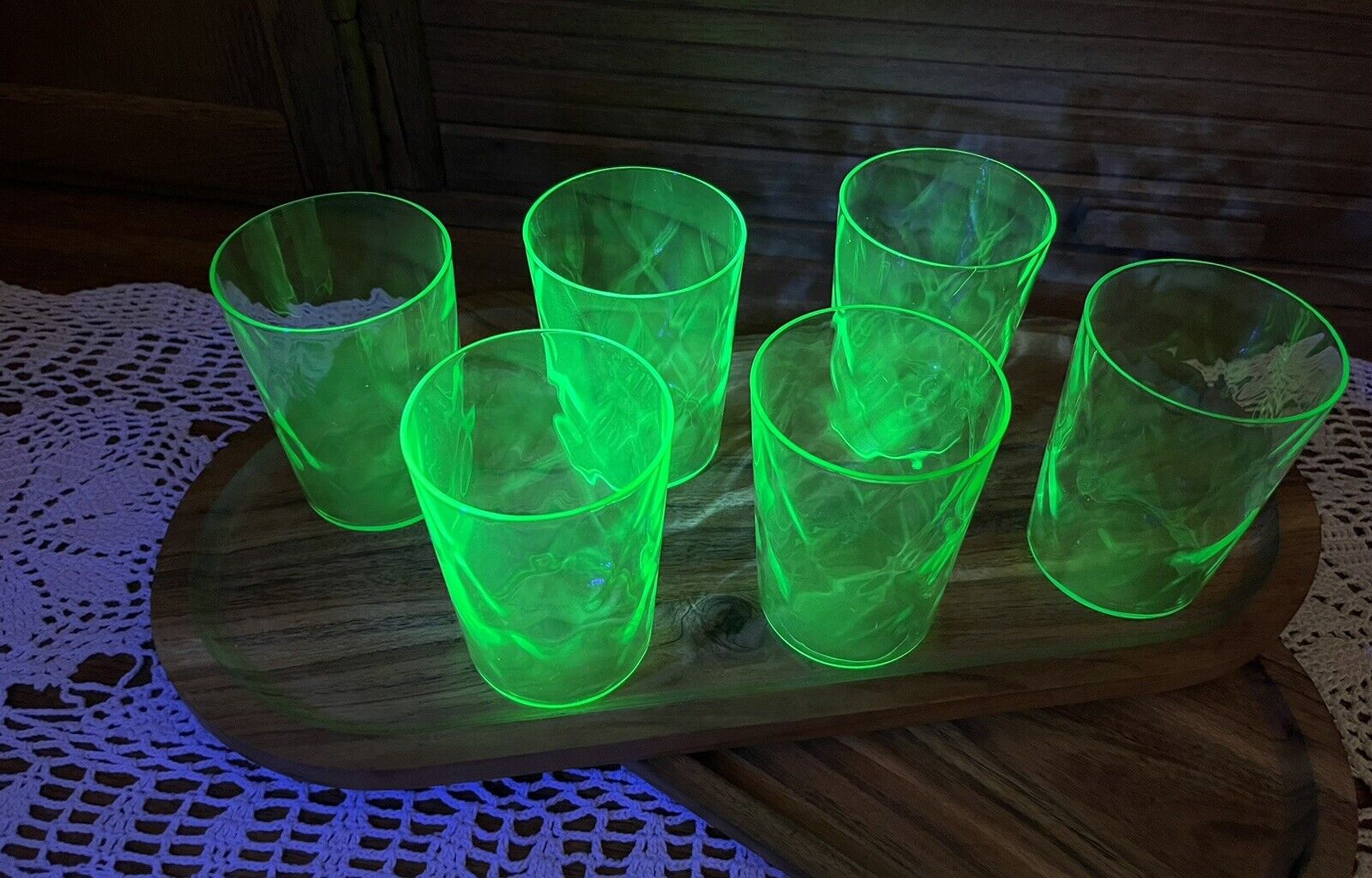 Vintage Uranium Depression Glass Green Juice Water Glasses  (Set Of 6)