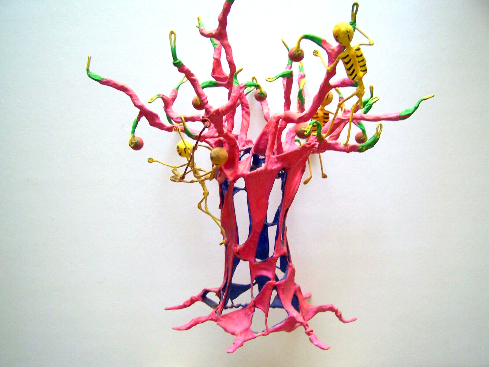 1972 Cartonaria Mexican Paper Mache Folk Art Skeleton tree - Day of the Dead
