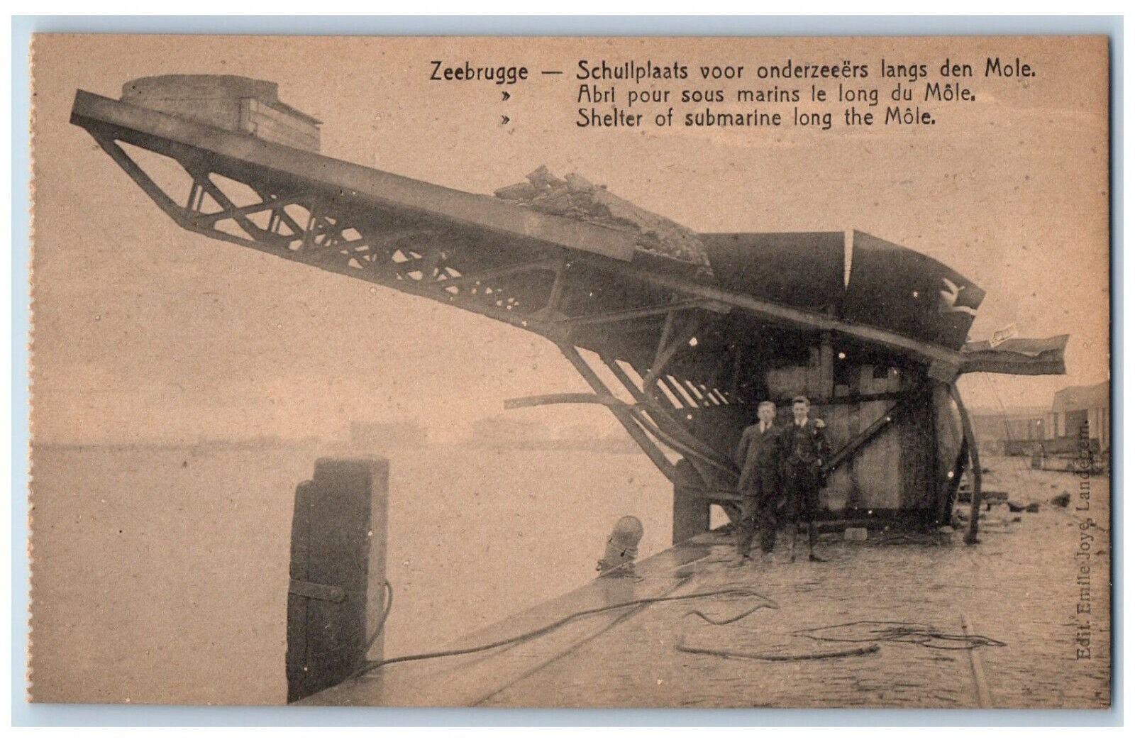 Zeebrugge Belgium Postcard Shelter of Submarine Long The Mole c1910 Antique WW1