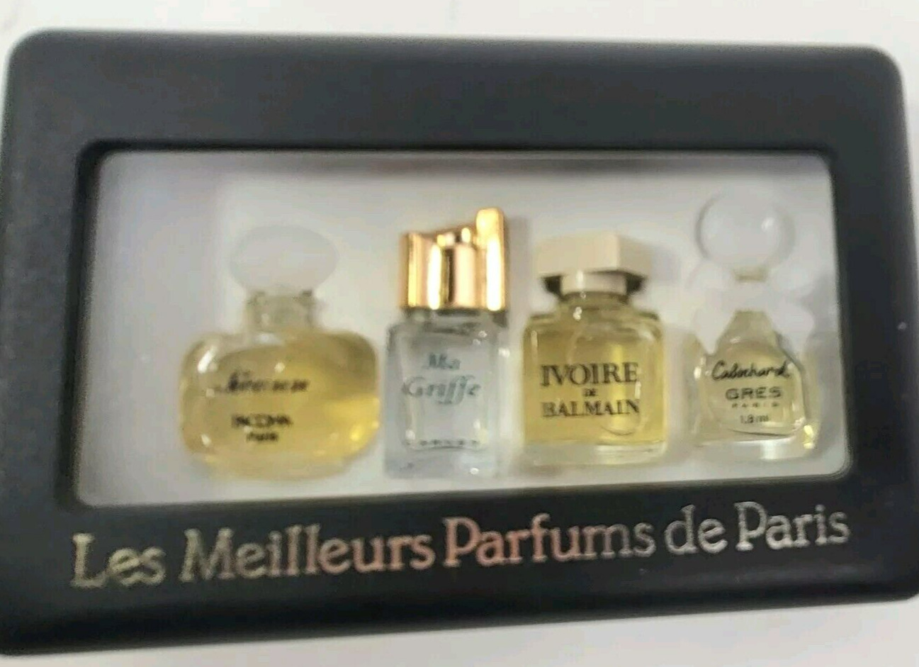 Les Meilleurs Parfums Paris 4 Mini Miniature Perfumes VTG Gift Box 1 EMPTY READ