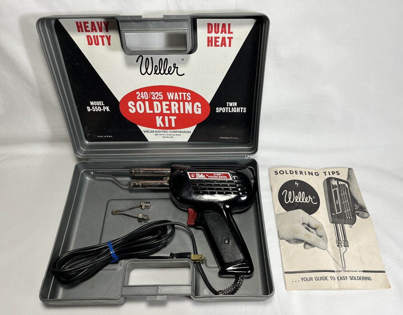 Vintage Weller D-550-PK Heavy Duty Dual Heat (240/325) Electric Solding Iron Kit