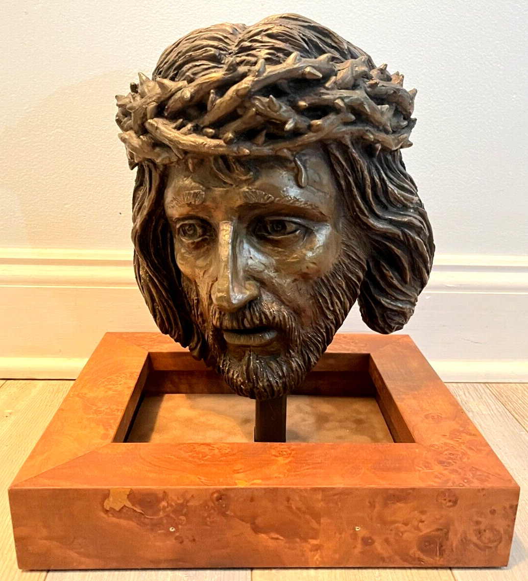 VERY RARE LARGE HEAVY SOLID BRONZE BUST OF THE CRUCIFIED JESUS STATUE SCULPTURE