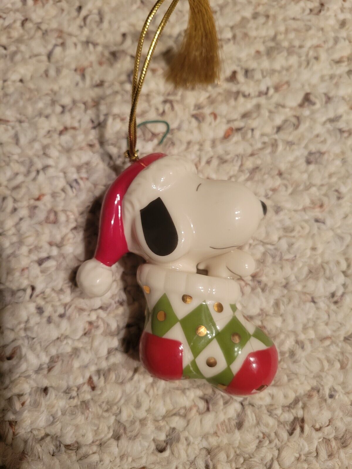 Lenox Peanuts Snoopy in Stocking Christmas Ornament With Woodstock
