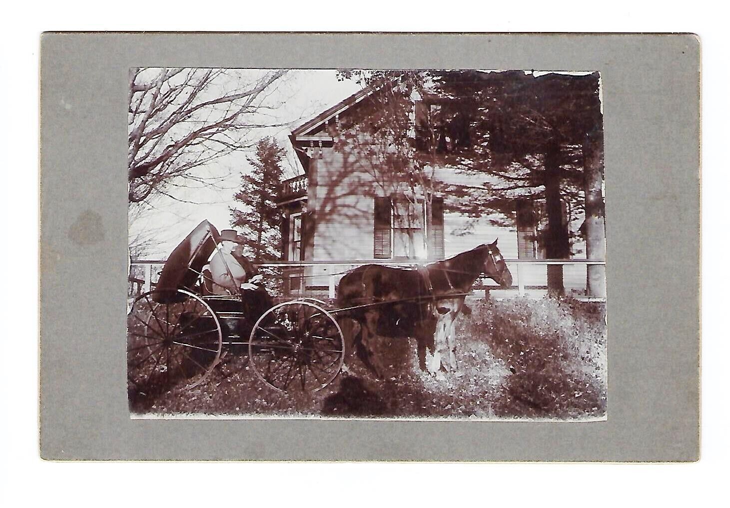 c1890's Cabinet Card Photo 2 Men Riding Horse & Cart