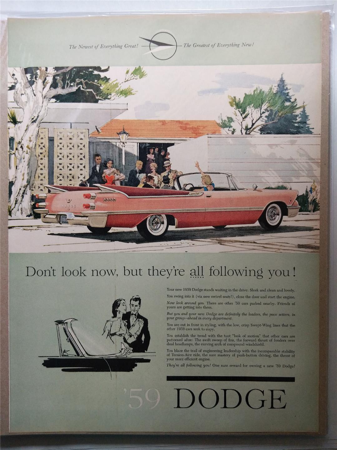 Vintage Original 1959 DODGE CUSTOM EIGHT CONVERTIBLE  AUTOMOBILE Magazine Ad