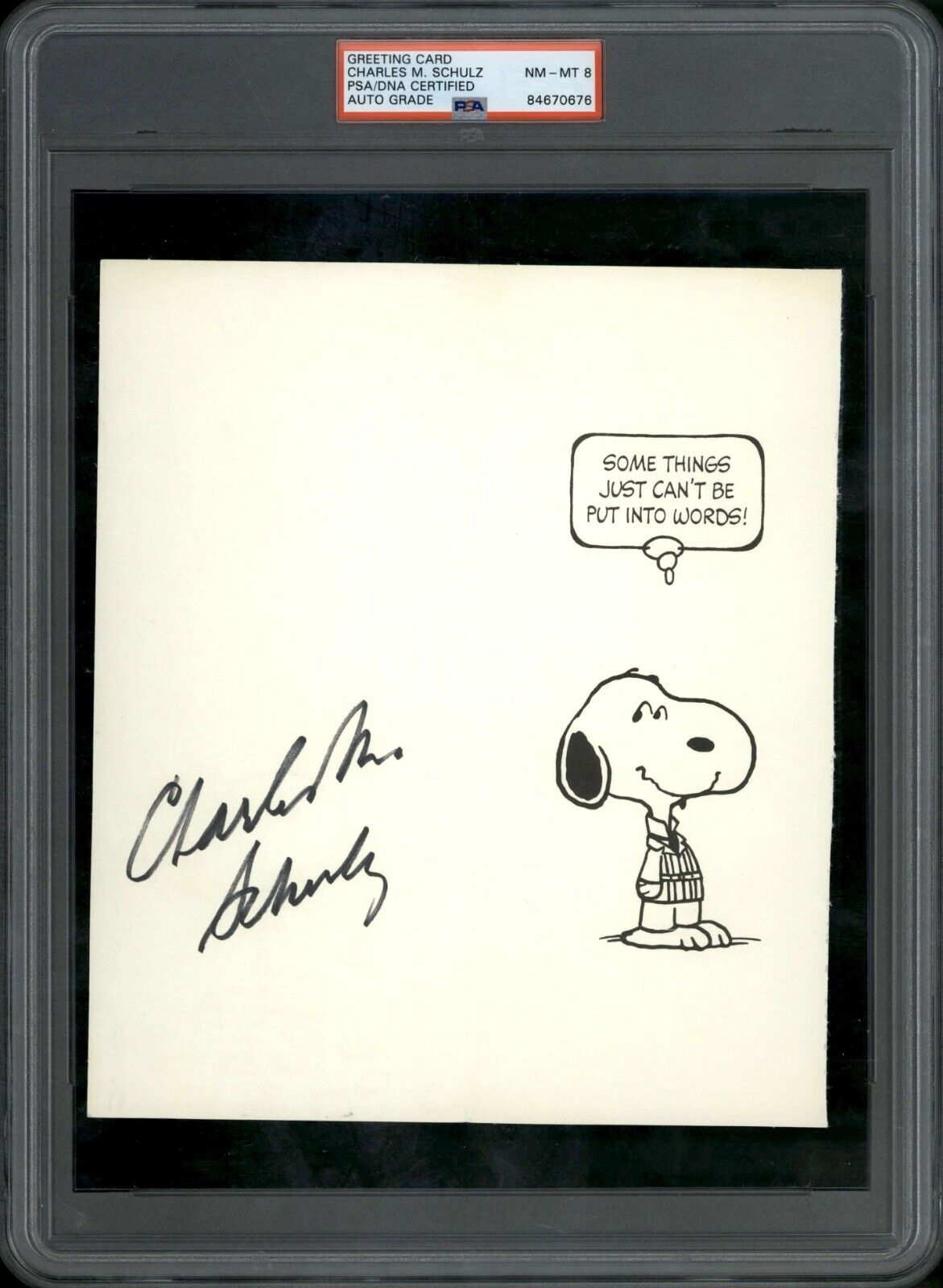 Charles M. Schulz PSA/DNA Authentic Auto PSA 8 Snoopy Greeting Card 7.5\