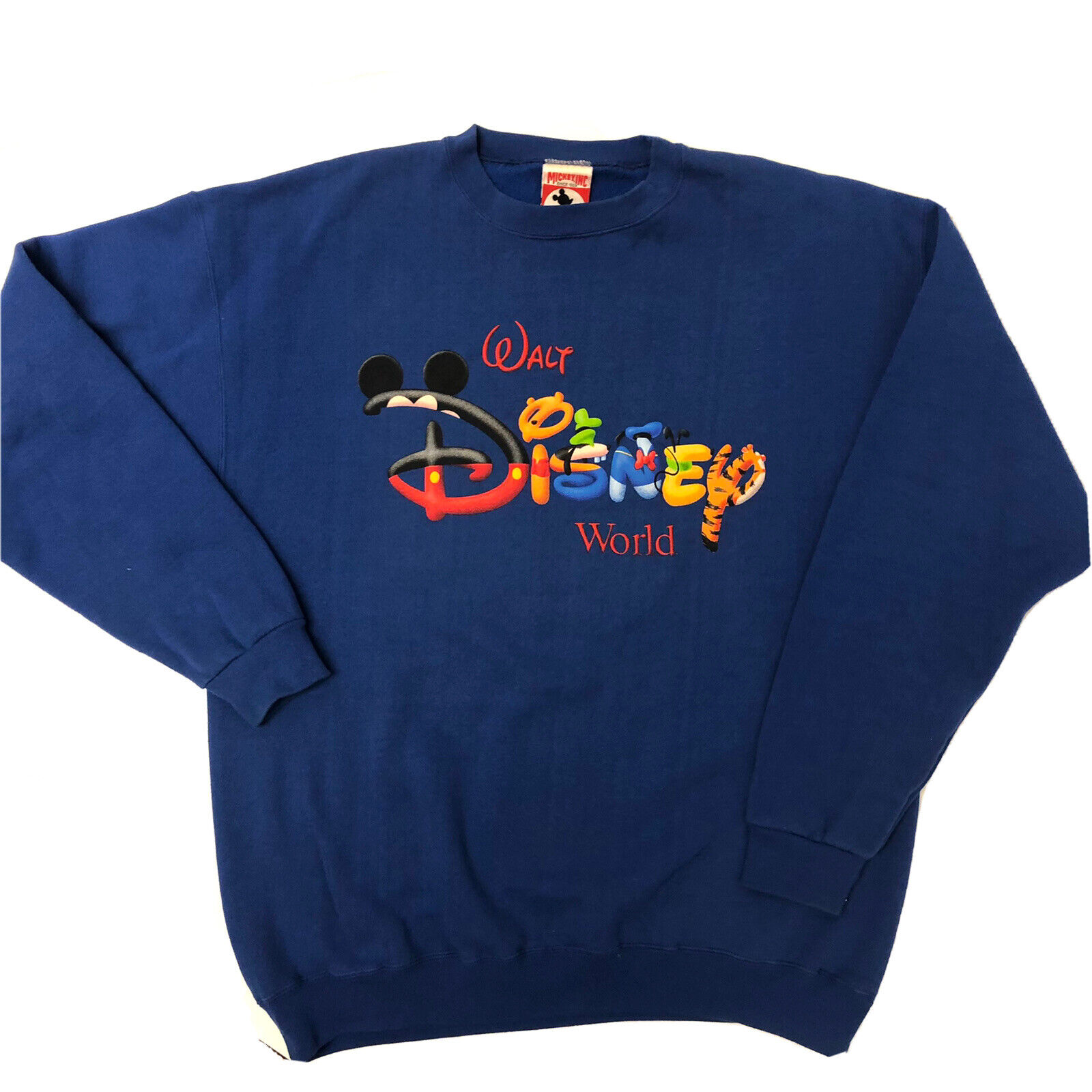 Vtg  80 90\'s Walt Disney Mickey Mouse Spell Out Blue Streetwear 50/50 Sweatshirt