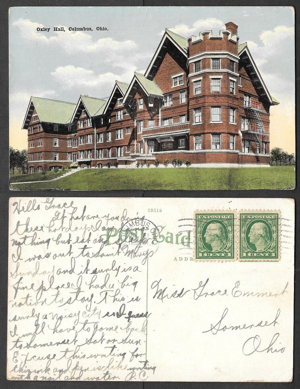 1919 Ohio Postcard - Columbus - Oxley Hall 