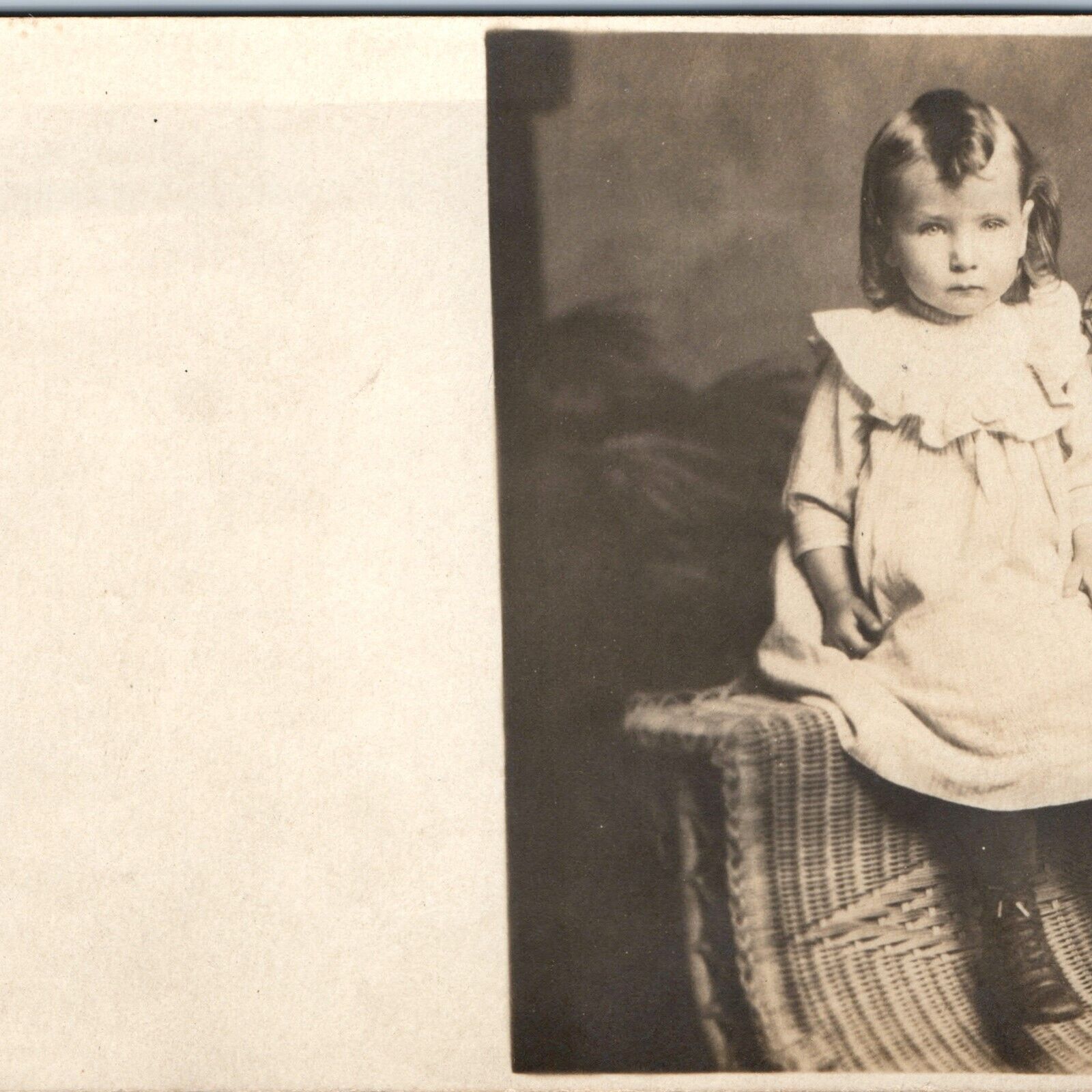 ID'd c1910s Little GIrl RPPC Wicker Chair Real Photo Postcard - Tracy Holmes A78