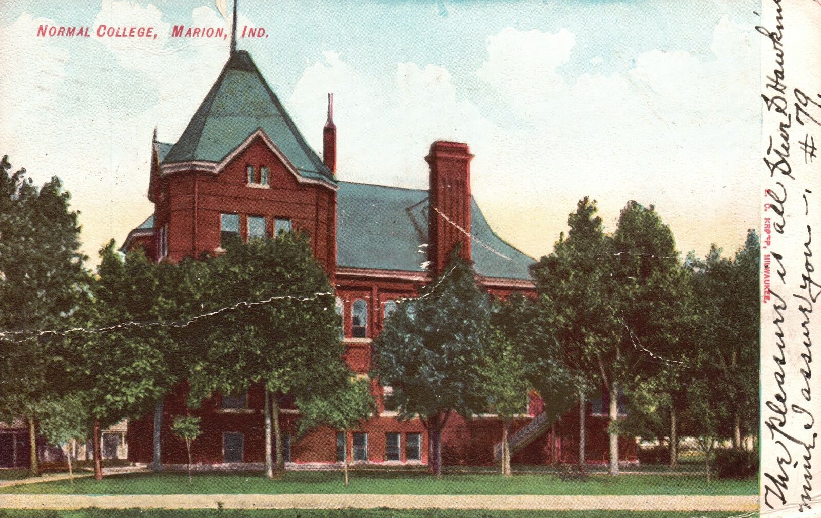Vintage Postcard 1907 Normal College Marion Indiana Ind. Pub by E. C. Kropp