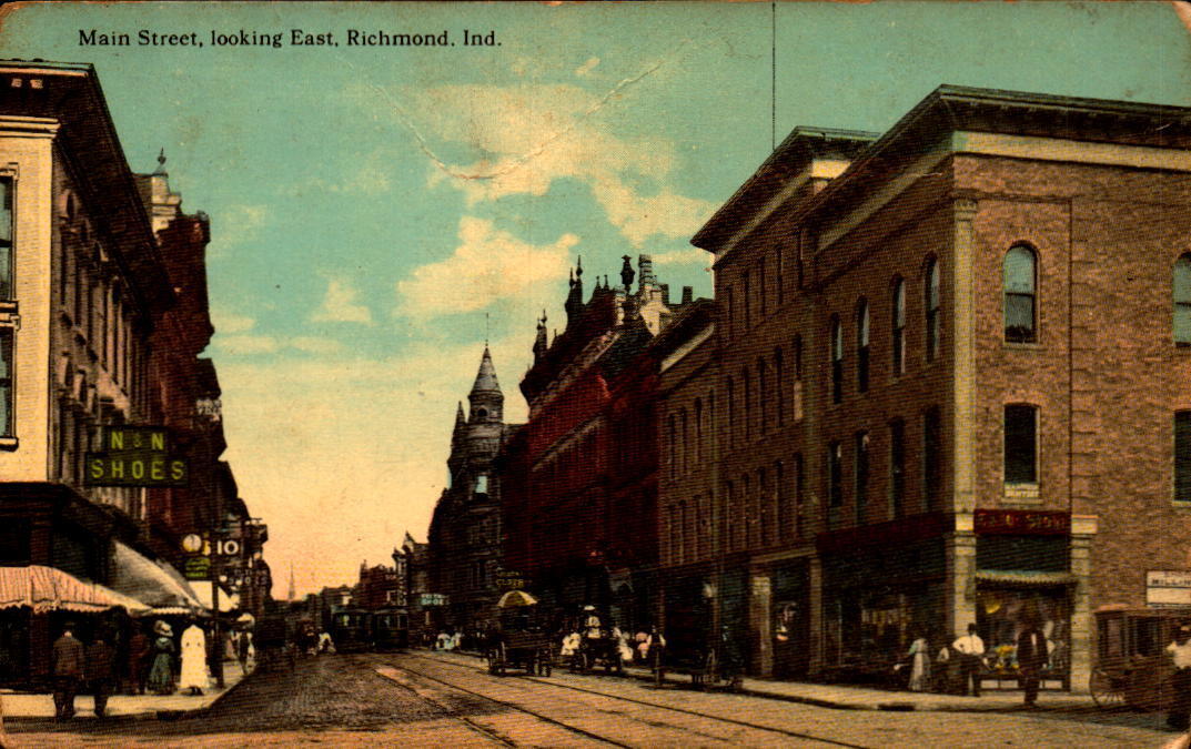 Postcard Main Street Looking East Richmond IN 1913 Postmark - 2