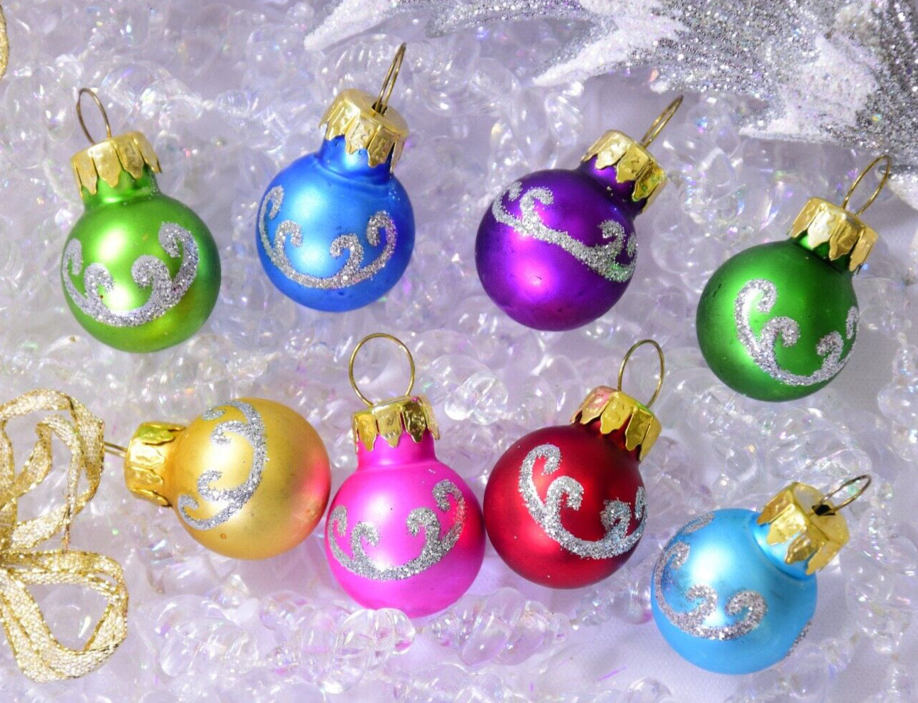 Eight Small Feather Tree Size Christmas Ornaments
